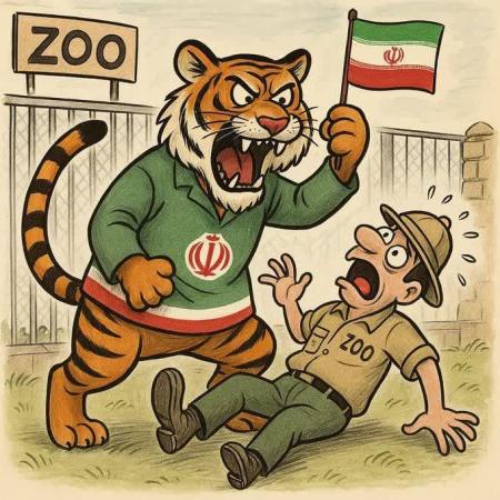 کاریکاتورهایی از دریده شدن یک اسرائیلی توسط پلنگ ایرانی